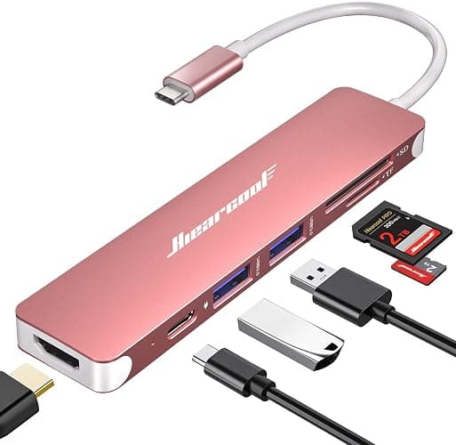 Hiearcool USB C Hub,USB C Dongle,7IN1 USB C to HDMI Multple Adapter Compatible for MacBook Dell Lenovo Asus Thunderbolt 3 Thunderbolt 4 USB C Docking Station (HDMI USB3.0 TF/SD PD)-Rose Gold - Image 1