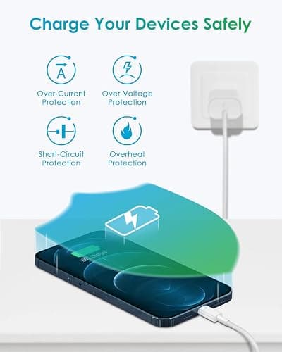 Fast Charger i Phone, 20W USB C Block with 6Ft Cable Compatible with IP 14/14 Pro/14 Plus/14 Pro Max/13/13 Mini/13 Pro/13 Pro Max/12/11/X & More - Block&Cable 1-Pack thumbnail 7