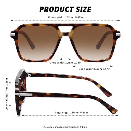 Fozono Retro Aviator Sunglasses for Women Men Trendy Classic Square 70s 80s 90s Vintage Shades Double Bridge Aviators FZN813 thumbnail 4