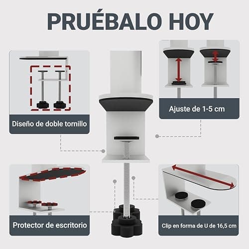 Boltmol Estante de escritorio de 2 niveles con abrazadera, blanco de 100 cm, organizador de escritorio con tablero de clavijas, estantería de almacenamiento de encimera para el hogar, oficina o thumbnail 5