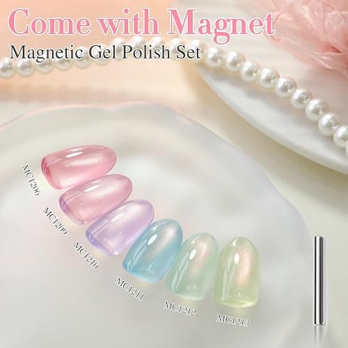 Double Rhythm 0.5 OZ Cat Eye Gel Polish with Magnet 15ML Holographic Glitter Shimmer Translucent Jelly Color Magnetic Nail Polish Salon DIY at Home (Light Green-MC1212) thumbnail 9