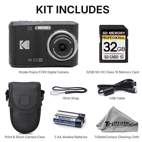 Kodak PIXPRO FZ45 Digital Camera, 16MP Compact Point & Shoot, 4X Optical Zoom, 27mm Wide Angle Lens, 1080P Full HD Video, Black + Camera Case & 32GB SD Card thumbnail 3