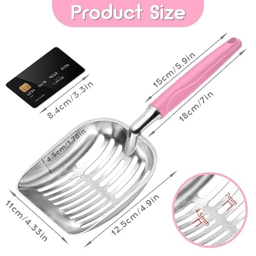 Cat Litter Scoop, Metal Cat Scooper, Plastic Handle Scoop, Sifting Shovel for Christmas – Heavy Duty Aluminum Alloy Litter Box Scoop with Deep Mesh, Design for Easy Waste Removal and Cleaning(Pink) thumbnail 2