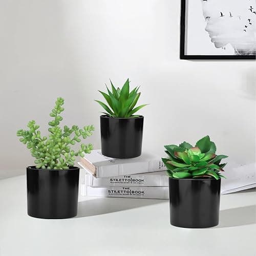 Hopewood Artificial Succulents Faux Potted Plant Decor, Small Fake Plants in Black Pot, Realistic and Lifelike for Book Shelf, Desk Decor, Home Office, Kitchen, or Bathroom Decor - Pack of 3 thumbnail 7