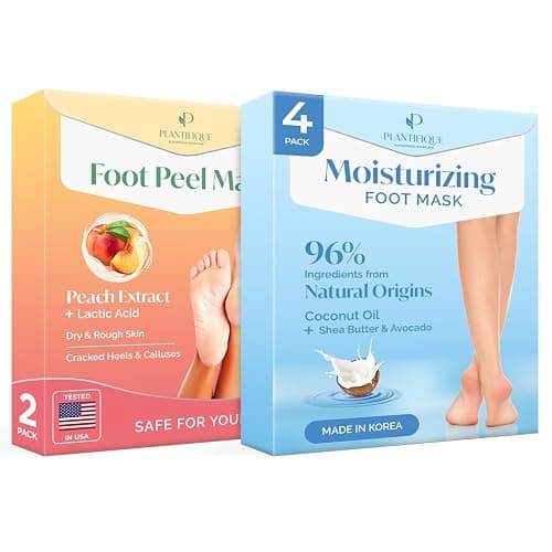 PLANTIFIQUE Peach Foot Peeling Mask (2 Pack) & Hydrating Foot Mask (4 Pack) - Image 1