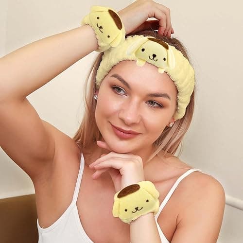 Kawaii Spa Headband and Wristband Set for Face Washing, Cute Soft Skincare Headbands for Women Girls, Fluffy Makeup Headband for Washing Face, Bath, Shower, Beauty thumbnail 2