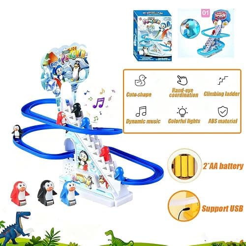 RCOOS Penguin Climbing Toy Set Electric Light Slide Climbing Toys for Automatic Stairs,Playful Santa Race Game Christmas Roller Climbing Toys with LED Light and Music for Toddlers Boys Girls thumbnail 4