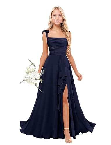 Fouwey Junior Bridesmaid Dresses for Wedding Teen Girls Spaghetti Strap Chiffon Flower Girl Dress Ruffles Prom Dress 2-16Y - Image 1