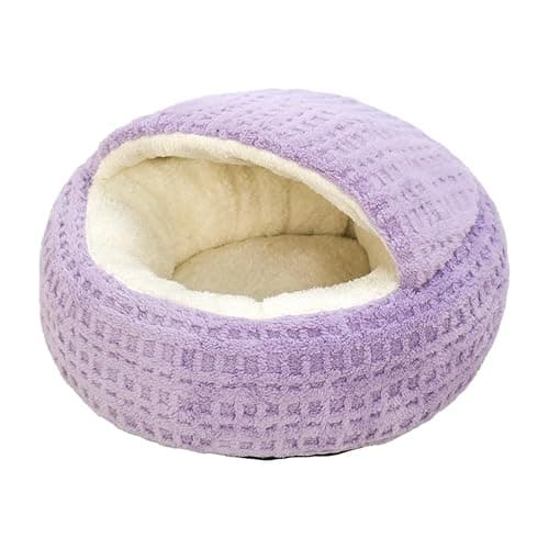 Plush Cat Bed Hooded Semi Enclosed Shell Shaped Pet Nest Cozy Warming Anti-Slip Small Dog Bed for Puppy and Kitten thumbnail 2