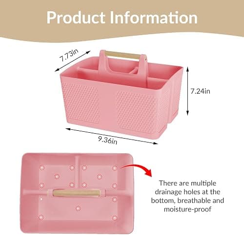 Xuhdukc Shower Caddy Portable and Cleaning Caddy Organizer for Bathroom, Kitchen, Toiletries Storage ，Caddy organizer with handle, Rust-Resistant, Durable Material (Pink, 9.36" L×7.73" W×7.24" H) thumbnail 3