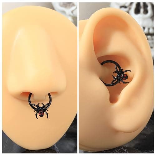 Jewseen 16G Black Spider Septum Ring - Hinged Segment Ring for Women & Men - Halloween Septum Clicker thumbnail 7