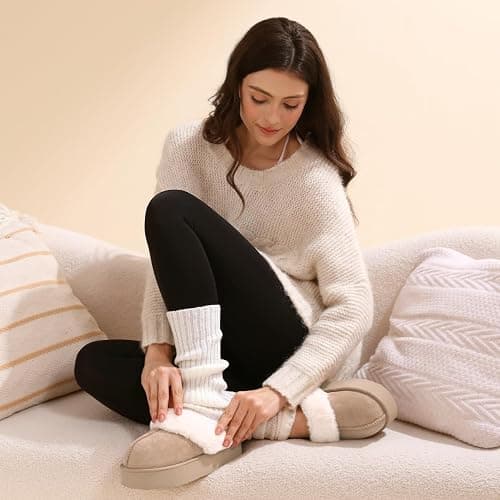 OOW Fuzzy Platform Slippers for Women - Women's Casual Winter House Slippers - Brown, Faux Fur & Shearling Blend - Women's Size thumbnail 2