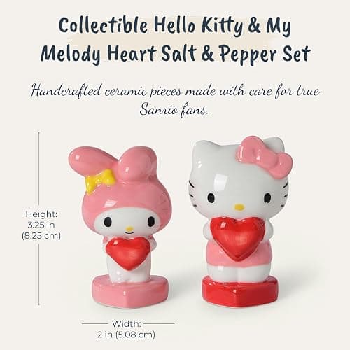 Blue Sky Clayworks Hello Kitty & My Melody Heart Salt & Pepper Shaker Set, Ceramic, 4.25" L x 2" W x 3.25" H, Sweetheart Table Duo thumbnail 3