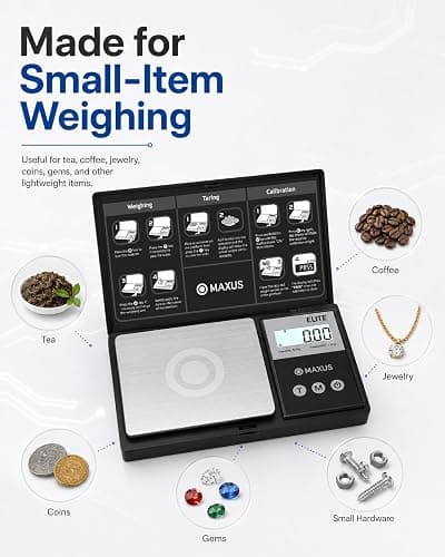 MAXUS Digital Pocket Gram Scale 500g x 0.01g High Precision with Tray | Weighs Small Food, Jewelry, Ounces, Grains, LCD Display, Tare Function thumbnail 7