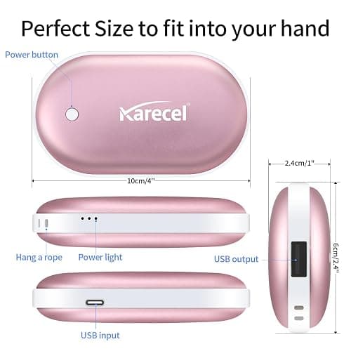 Karecel Rechargeable Hand Warmer, 5200mAh Double-Sided Fast Heating Electric Hand Warmer Power Bank, Up to 11Hrs, 3 Heat Settings, Portable Pocket Heater, Best Gifts for Women Men, Camping, Golf - Rose Gold thumbnail 2