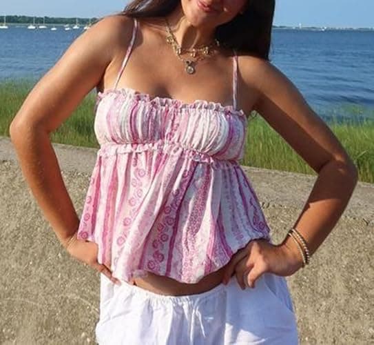 Women Floral Camisoles Tops Sexy V Neck Backless Ruffle Hem Going Out Tops Cute Summer Y2k Teen Girls Camis thumbnail 3