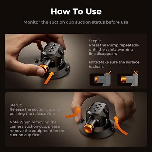 K&F CONCEPT Triple Suction Cup Car Mount for Camera, Heavy Duty 3-in-1 Kit | 15° Curved Surface Adjustment, Extension Pole & Phone Holder, Compatible with Insta360 X5/X4 GoPro DJI Action, MS44 thumbnail 6
