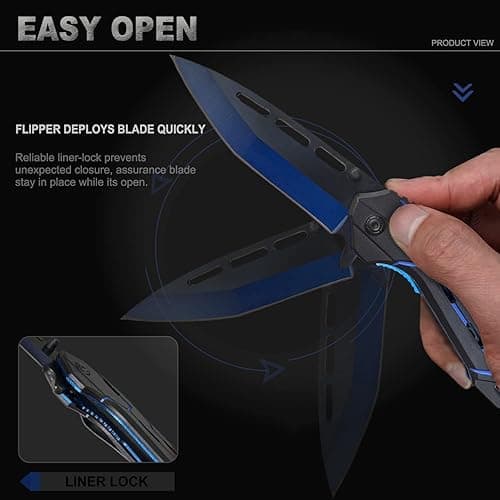 VIFUNCO Pocket Knife for Men, EDC Tactical Knife with Clip, Liner Lock, Stainless Steel Sharp Pocket Knives for Outdoor, Survival Camping Hiking, Gifts for Dad Him Husband - BlueBlack thumbnail 4