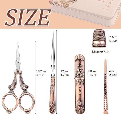 BUTUZE Embroidery Scissors Kit, European Antique Vintage Sewing Kit, Complete Vintage Sewing Tools with Embroidery Scissors,Original Case,Sewing Needle Case, Awl for Sewing, Craft, Needlework thumbnail 2