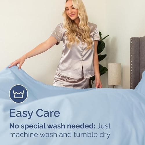 Full Fitted Bed Sheet - Bottom Single Fitted Sheet Only - Ultra-Soft Hotel Luxury Bedding w/ 8-16 Inch Deep Pockets - Breathable, Cooling & Wrinkle Free - Easy-Fit, Fade & Shrink Resistant - Sky Blue thumbnail 7