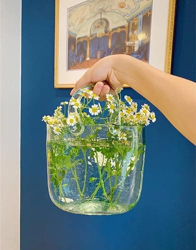 DUEBEL Glass Vases Fish Bowl, Handmade Flower Vase with Bubble for Home Wedding Decor, Handbag Shape Clear Vase thumbnail 2