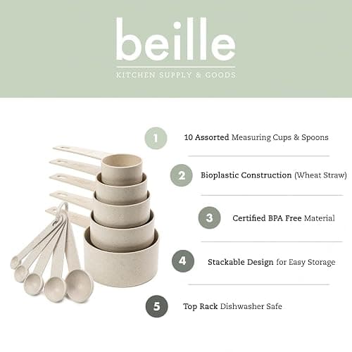 Beille Cream Wheat Straw Measuring Cups Spoons Set Cooking Baking Tools 10pc thumbnail 4