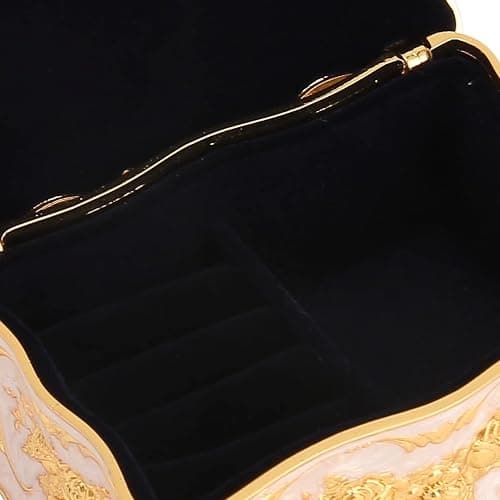 Vintage Metal Jewelry Box Small Trinket Jewelry Storage Box, Vintage Rectangle Trinket Jewelry Box Treasure Chest Box Jewelry Decorative Box Women Girls (Gold White) thumbnail 9