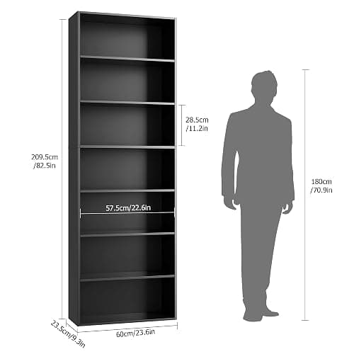 FACBOTALL 82" Tall Bookshelf Black Bookcase, 7-Tier Open Display Shelves | Extra Tall Bookcase with Storage, Floor to Ceiling Bookshelves, Narrow Bookshelf Home Decor Furniture for Office, Living Room thumbnail 3
