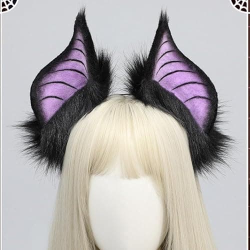 CCUUHJ Cute Handmade Faux Fur Bat Ears Headband Halloween Christmas Cosplay Party Costume Accessories thumbnail 2