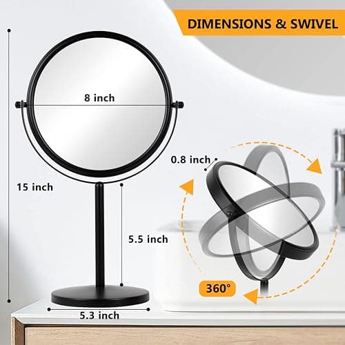 ALHAKIN 10x Magnifying Makeup Mirror, 8 Inch Tabletop Mirror Double Sided with Magnification, Swivel Make Up Mirror for Bathroom, Black thumbnail 3