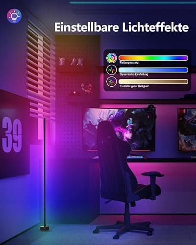 Miortior LED Stehlampe Wohnzimmer, RGB Ecklampe Dimmbar mit Fernbedienung und App-Steuerung, Musik Sync, 16 Millionen Farben, 68 Szenenmodi, Led Standleuchte für Wohnzimmer, Schlafzimmer, Spielzimmer thumbnail 6