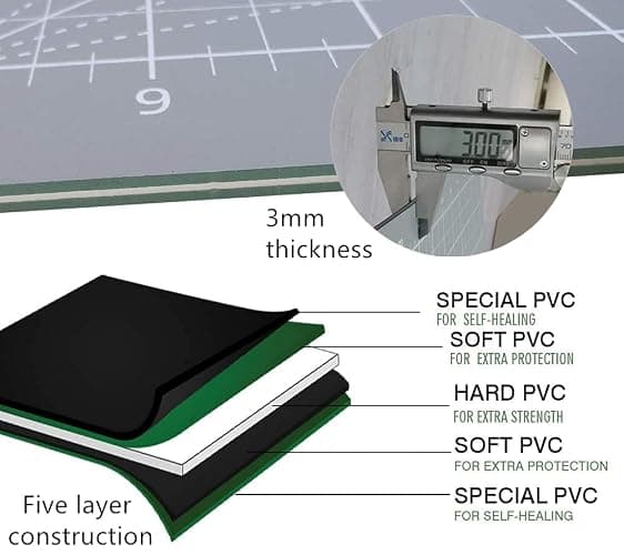 Headley Tools Thickened 24 x 36 Inch Self Healing Sewing Cutting Mat, A1 Rotary Cutting Sewing Mat for Crafts, Double Sided 5-Ply Table Cutting Board for Fabric Quilting Leather Hobby, Grey/Black thumbnail 3