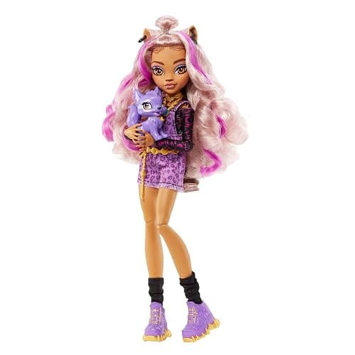 Monster High Doll, Clawdeen Wolf with Purple Streaked Hair in Signature Look with Fashion Accessories & Pet Dog Crescent thumbnail 3