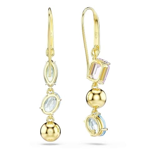 Swarovski Gema drop earrings, Asymmetrical design, Mixed cuts, Multicolored, Gold-tone plated thumbnail 5