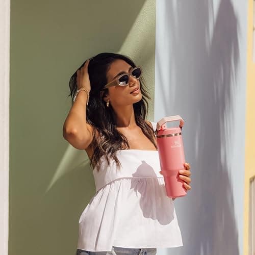 STANLEY IceFlow 2.0 Flip Straw Tumbler with Handle 30 oz | Twist On Lid and Flip Up Straw | Leakproof Water Bottle | Insulated Stainless Steel | BPA-Free | Pink Mesa thumbnail 2