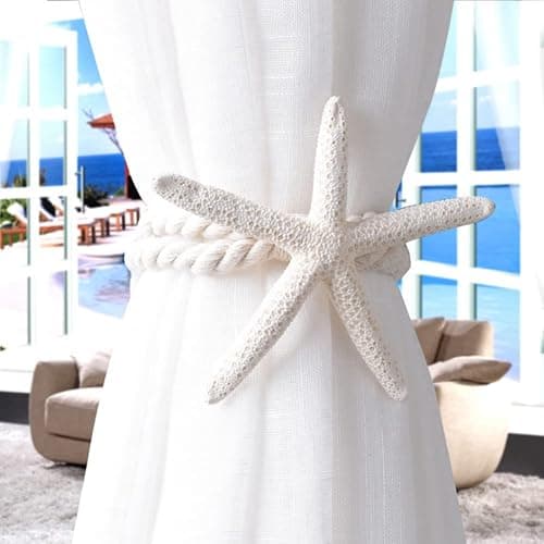 2 Pcs Natural Starfish Curtain Tiebacks, Handmade Woven Rope Curtain Curtain Ties Blinds Accessories for Outdoor, Home, Office, Hotel, Living Room Curtain Decoration thumbnail 2