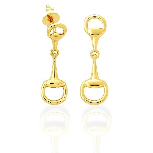 Dainty Horsebit Dangle Brass Earrings in Gold or Silver – Modern Equestrian Snaffle Bit Heritage Style. Hypoallergenic, Lightweight Everyday Horse Jewelry, Nickel Free Minimalist Western Earrings thumbnail 4
