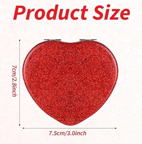 mpowtech Red Heart Shaped Compact Mirror for Purse,1x/2x Magnification Cute Travel Mirror with Glitter,2.76 inch Double-Sided Mini Folding Mirror,Small Pocket Mirror for Gift,Travel Essentials thumbnail 3