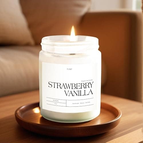 Putart Strawberry Vanilla Highly Scented Candle for Home, 9oz Natural Soy Aromatherapy Non Toxic Candles with Essential Oil, Home Fragrance Stress Relief & Meditation Jar Candles Gifts for Women & Men thumbnail 5