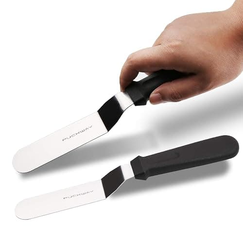 PUCKWAY Angled Icing Spatula, Stainless Steel Offset Spatula, Cake Spatula Set of 2 Black 6, 8 inch Blade thumbnail 7