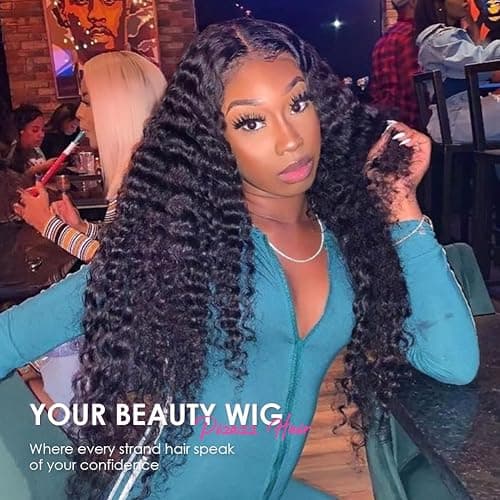 Pizazz 13x4 HD Transparent Lace Front Wigs Human Hair Pre plucked Bleached Knots with Baby Hair 12A 180 Density Brazilian Deep Wave Frontal Wigs for Black Women(26 Inch, Black color) thumbnail 5