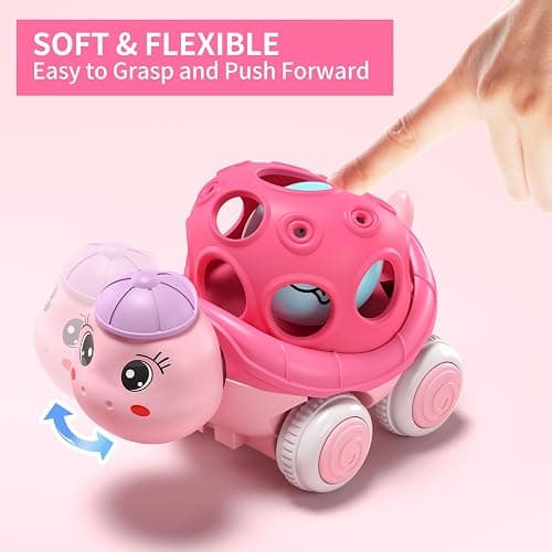 BeAndge Baby Girl Toys Gifts for 1 2 Year Old Girls, Pink Cars for Babies 6-12 12-18 Months, Push and Go Trucks for Toddlers, Soft Rattle and Roll Toys for One & 1+ Infants First Birthday Gift thumbnail 7
