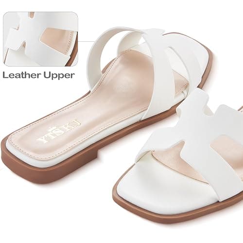 YTSKJ Sandals for Women 2026 Dressy Slides Flat Open Toe Comfortable Soft Leather Slip On Ladies Casual Wide Width Cute Trendy Shoes Summer Beach thumbnail 7