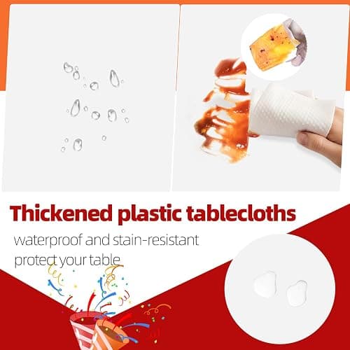 tujol White 6 Pack Plastic Table Cloth 84", Disposable Round Tablecloth Table Cover, Plastic Tablecloths for Parties thumbnail 4