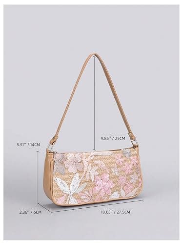 QWINEE Women's Floral Print Shoulder Handbags Y2k Top Handle Zipper Small Square Underarm Bag Purse thumbnail 3
