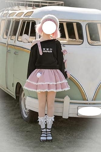 Off Shoulder Sweatshirts Teen Girls Lolita Kawaii Embroidered Heart Graphic Lace Up Crop Top Casual Pullover… thumbnail 5
