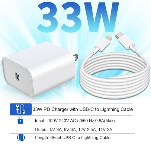 DABUSTAR for iPhone Fast Charger, 33W USB C PD Wall Charger Block Plug with[MFi Certified]6ft Type C to Lightning Cable Quick Charging Data Sync Cord for iPhone14 13 12 11 Pro Max Mini Xs Xr iPad Air thumbnail 2