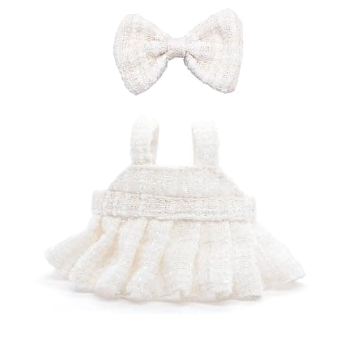LYBHYQTII Clothes for 17cm Dolls, Premium Handmade Dolls Accessories with Chic Grid Bow Spaghetti-Strap Dress Set, High-End Fashion Outfit for Play & Display - White (No Doll) - Image 1