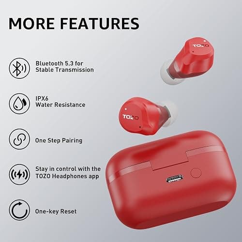 TOZO NC9 Hybrid Active Noise Cancelling Wireless Earbuds, 6 Mics ENC Clear Call, IPX8 Waterproof, in Ear Bluetooth 5.3 Headphones Stereo Bass Ear Buds 59H Playtime with LED Display 32 EQs via APP thumbnail 9