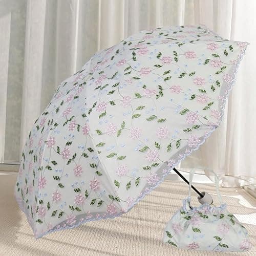 Aikelai Embroidery Floral Lace Umbrella for Women/Girls, UV Umbrellas for Sun Protection,Folding Compact Umbrella,Portable Fancy Umbrella for Travel thumbnail 2